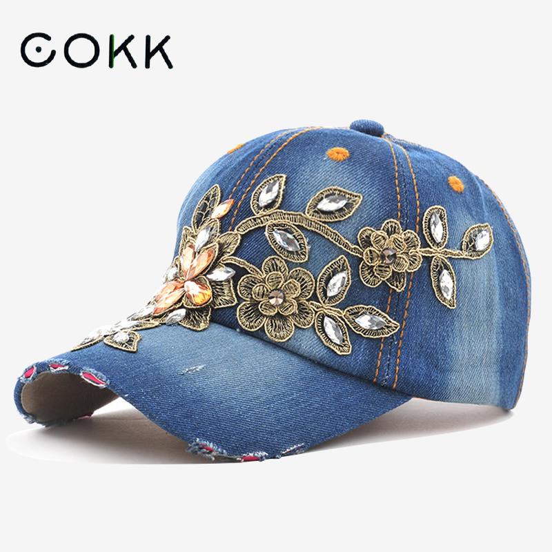 Embroidery On Jeans - COKK 여성 야구 모자 다이아몬드 그림