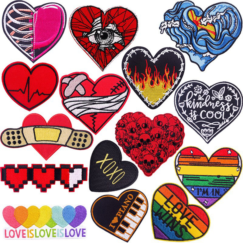 Embroidery Design Love - 디자이너 펑크 러브 하트 아이언 온