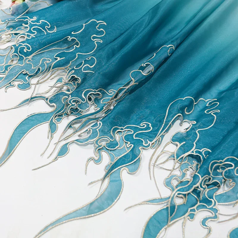 Embroidery Fabric - 중국 스타일 자수 연잎 그라데이션 원단