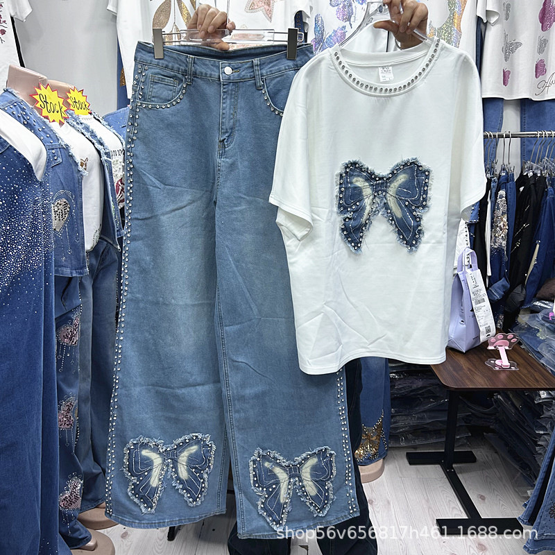 Embroidery On Jeans - 새로운 봄 여름 루즈핏 여성 투피스