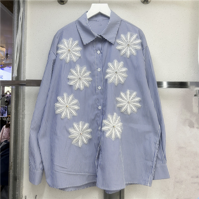 블라우스 여성 셔츠 빈티지 턴다운 칼라 풀 슬리브 탑  - Embroidery Online 리뷰 및 가격