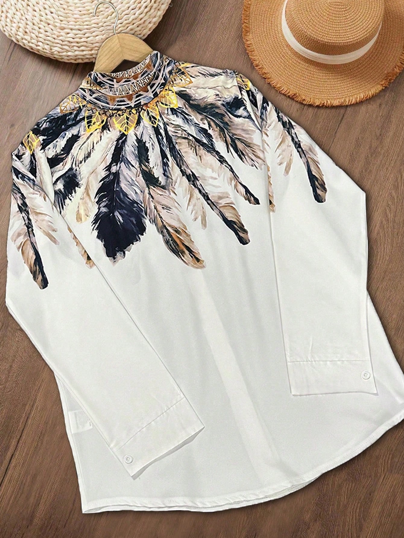 여성용 서양 민족풍 프린트 패션 슬림핏 긴팔 셔츠 - Embroidery Online 리뷰 및 가격