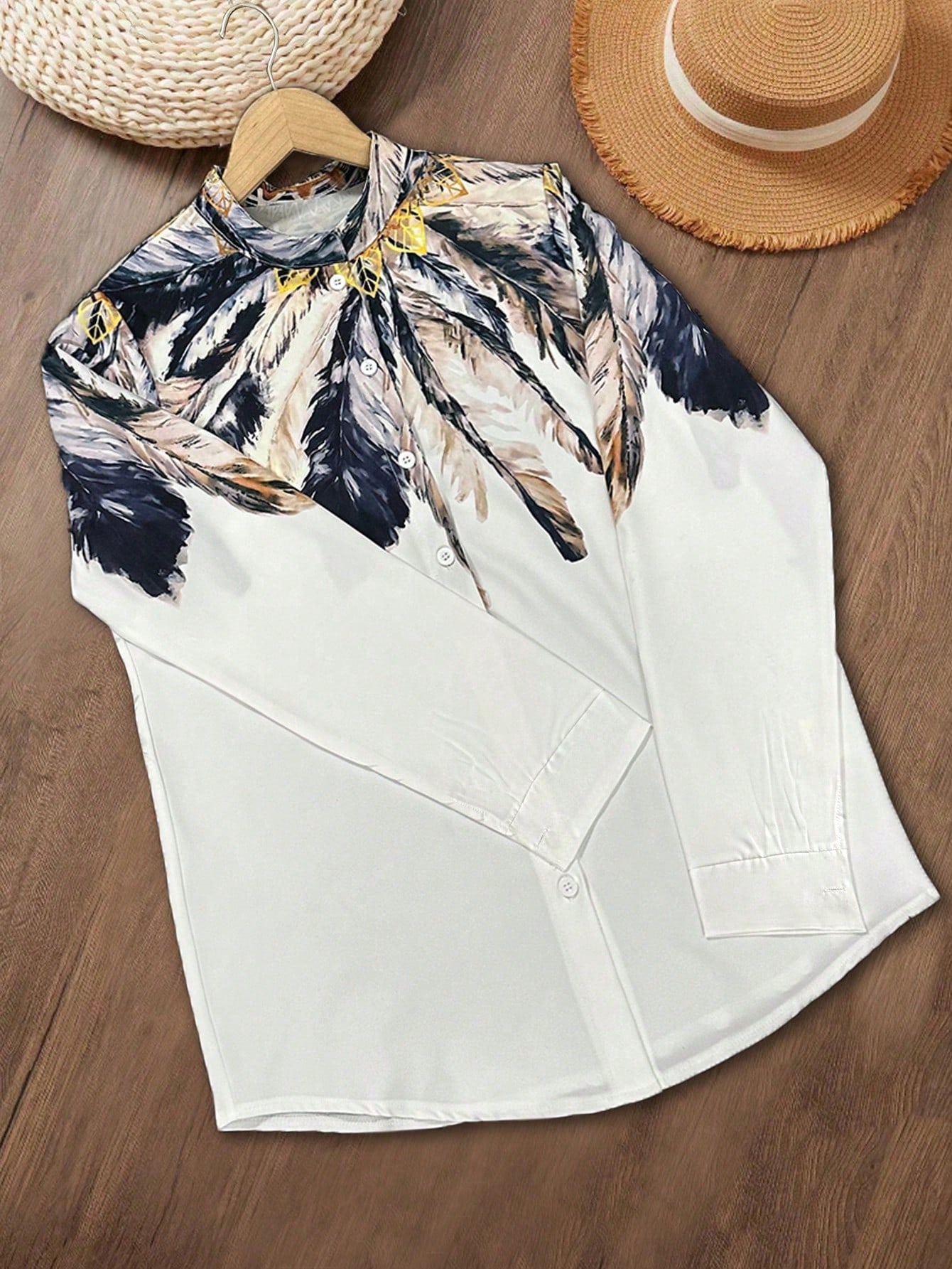 여성용 서양 민족풍 프린트 패션 슬림핏 긴팔 셔츠 - Embroidery Online 리뷰 및 가격