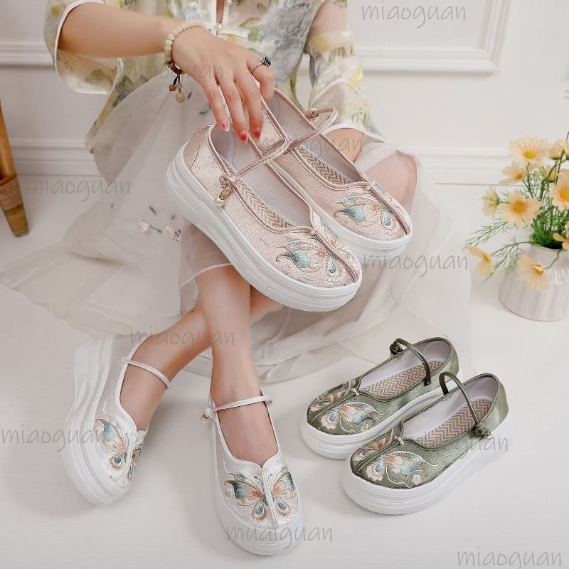 여성용 중국 스타일 자수 플랫폼 메리 제인 나비 두꺼운 - Embroidery Fabric 리뷰 및 가격