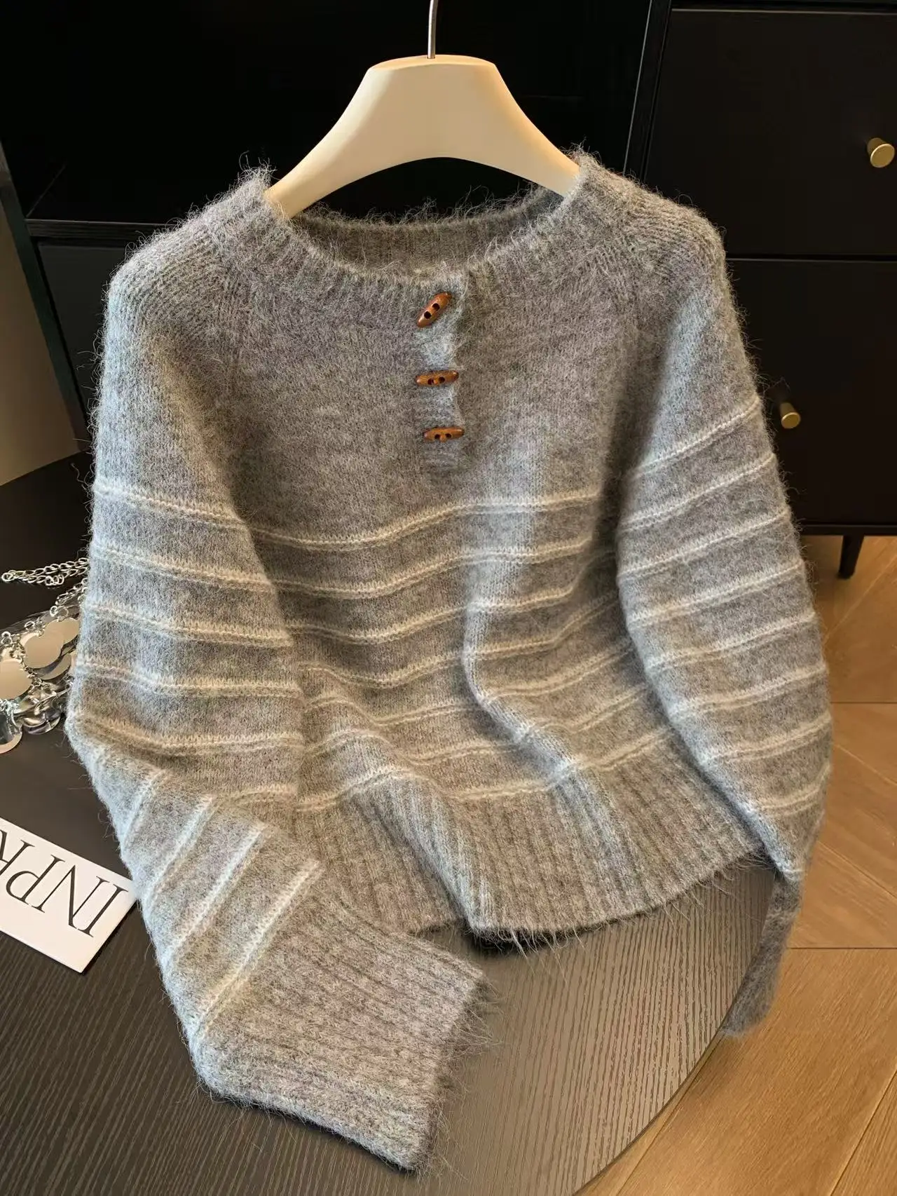 가을 겨울 여성용 스트라이프 울 캐시미어 스웨터, 루즈 - Embroidery Knit 리뷰 및 가격