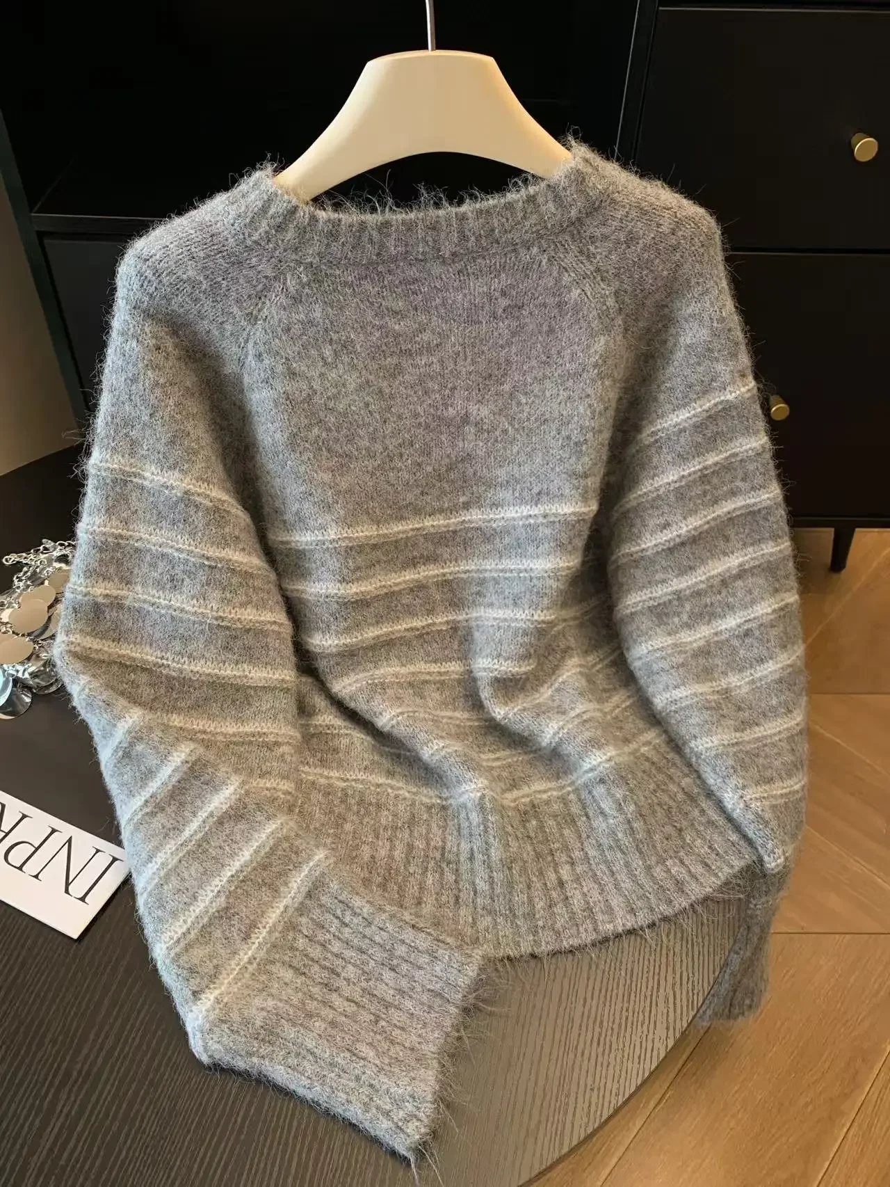가을 겨울 여성용 스트라이프 울 캐시미어 스웨터, 루즈 - Embroidery Knit 리뷰 및 가격
