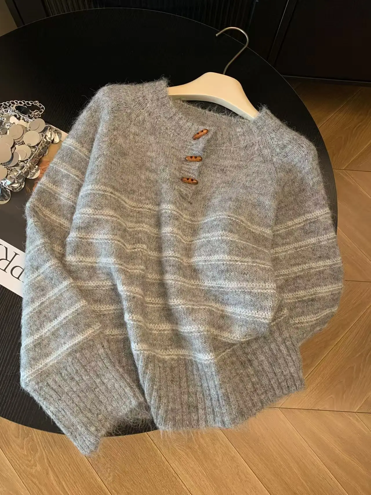 가을 겨울 여성용 스트라이프 울 캐시미어 스웨터, 루즈 - Embroidery Knit 리뷰 및 가격