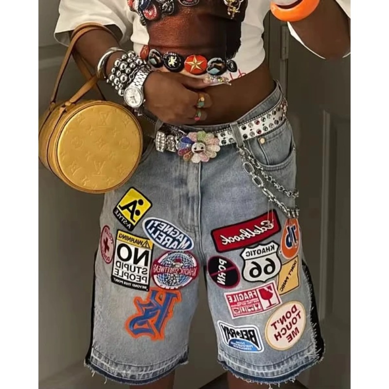 아메리칸 레트로 데님 반바지 Y2K 청바지 하라주쿠 힙 - Embroidery On Jeans 리뷰 및 가격