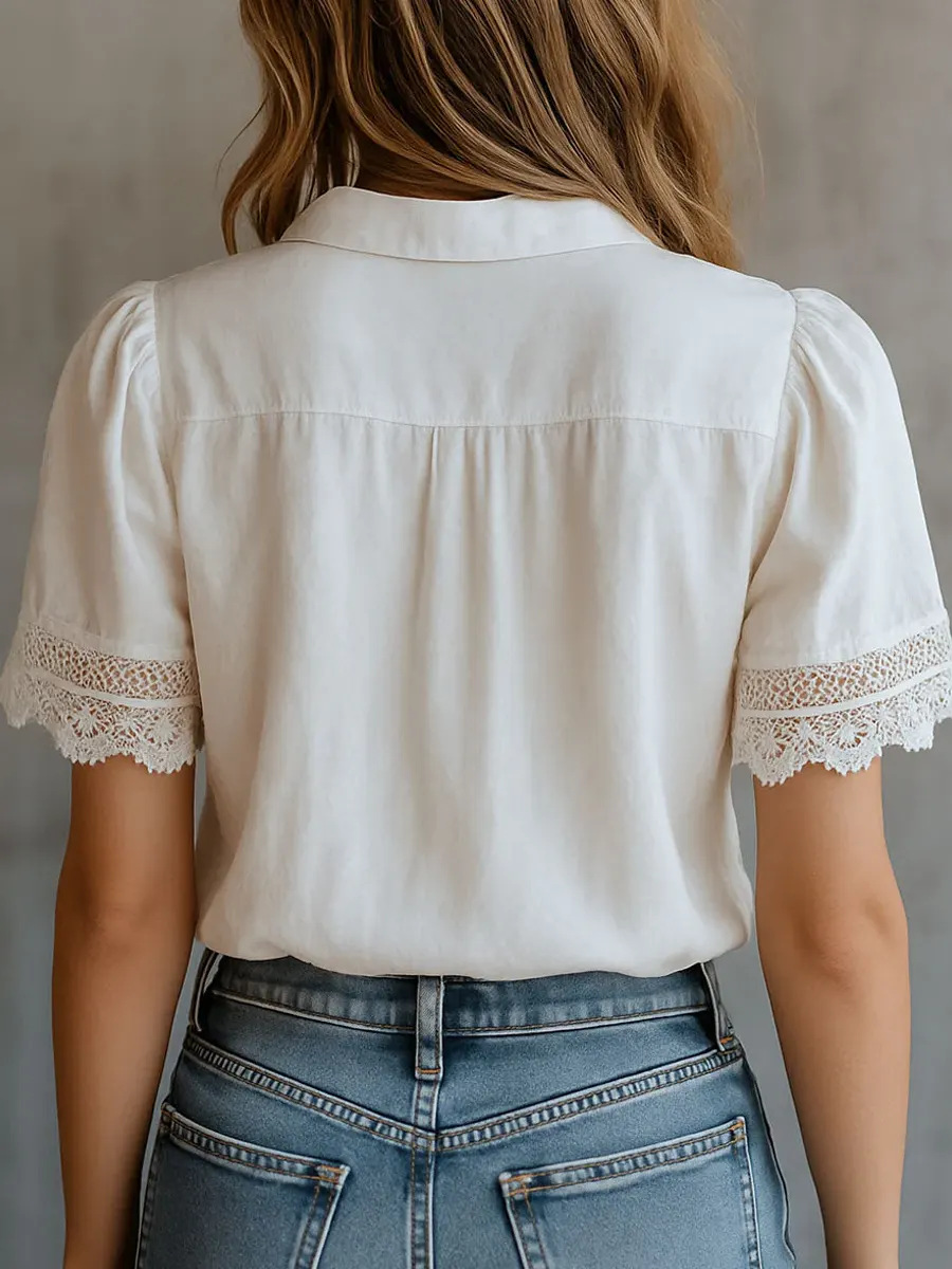 우아한 여성 셔츠 캐주얼 솔리드 컬러 라펠 버튼 자수  - Embroidery Online 리뷰 및 가격
