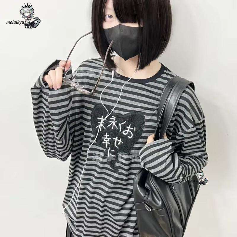 Y2K 아메리칸 펑크 빈티지 O 넥 긴팔 셔츠 올 매치 - Embroidery Knit 리뷰 및 가격
