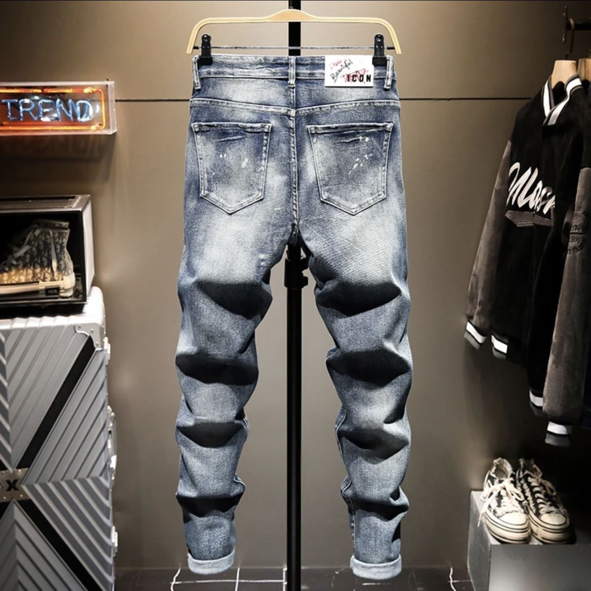 고급 미국 중공업 스타일 찢어진 자수 청바지 남성용 2 - Embroidery On Jeans 리뷰 및 가격